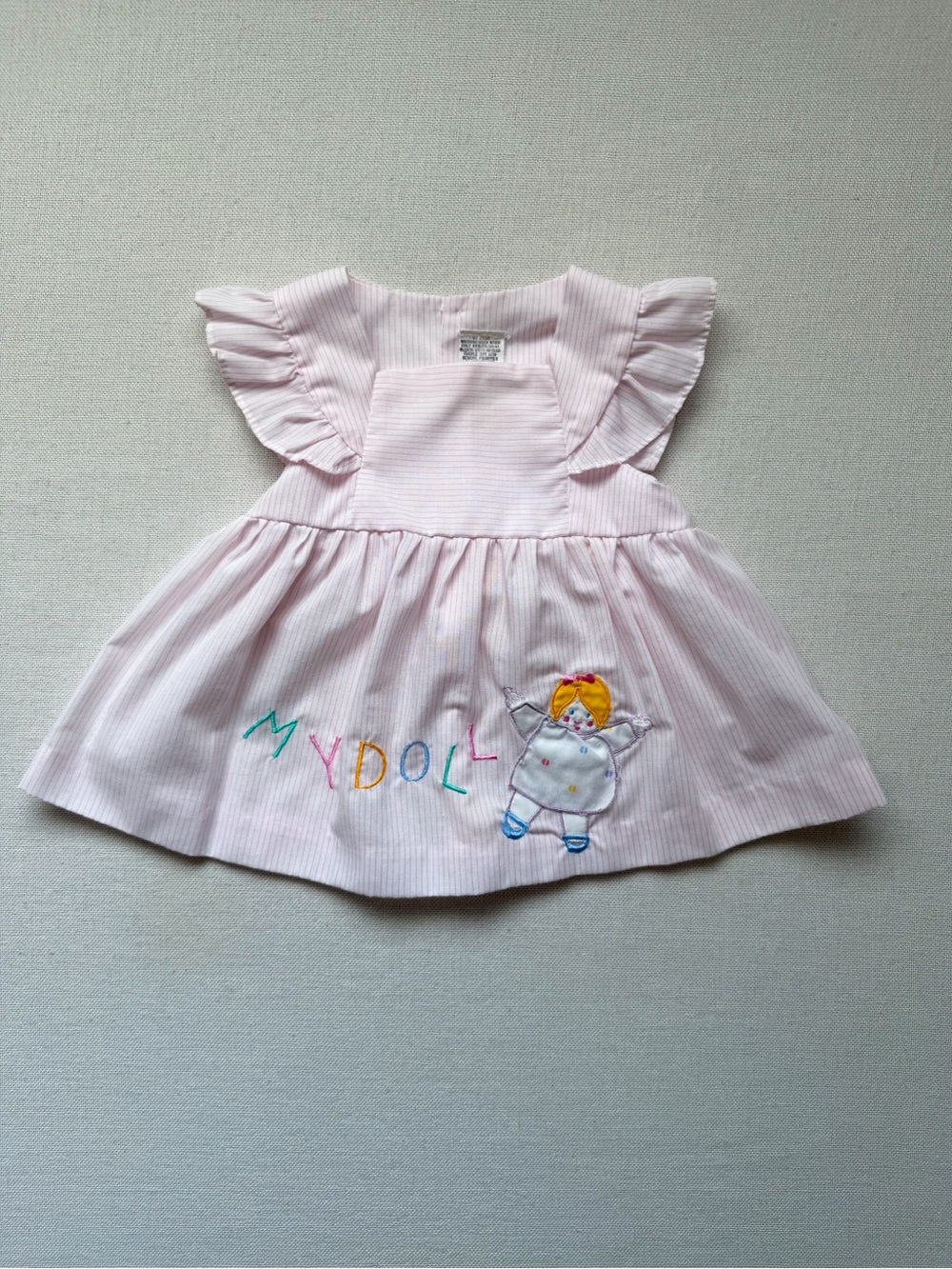 Vintage Embroidered My Doll Flutter Sleeve Striped Dress